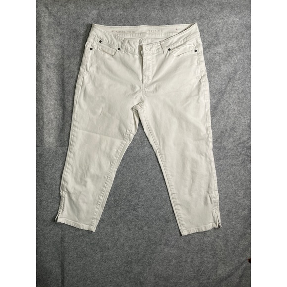 Talbots Pants - Talbots‎ Signature Crop Pants White Denim Ankle Zip Petite 12P Mid Rise Womens
